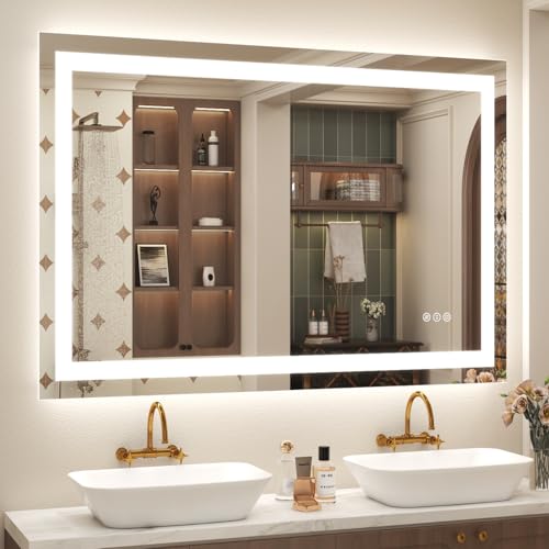 Image of 48x 30 LED Lighted Bathroom Mirror, Vanity Mirror with Lights for Wall, Dimmable, Defogger, Shatter-Proof, 3 Colors, ETL Listed (Front + Backlit)