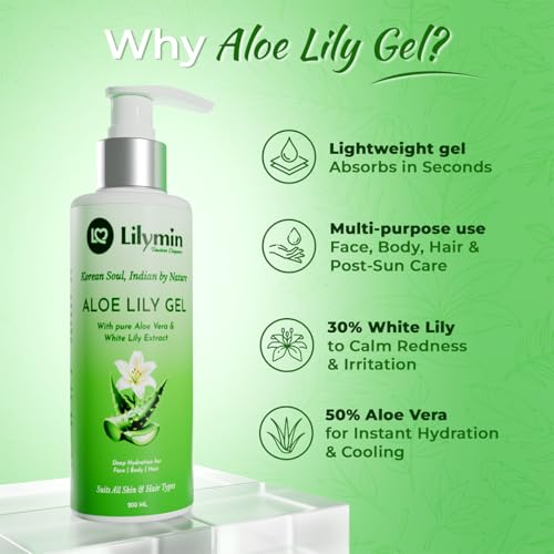 Image of Aloe Lily Gel with Allantoin & Hydroxyethyl Urea - 200ML, Clean - Natural & Organic, Soothing & Hydrating Gel, for Men & Women, All Skin Types, Brightening-Calming & Moisture Lock Radiant Skin