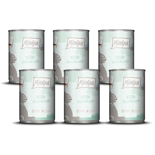 MjAMjAM - Premium Nassfutter für Katzen - Kitten gute Pute mit Lachsöl, 6er Pack (6x400g), getreidefrei