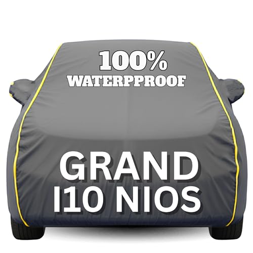 Image of Waterproof Car Body Cover - 100% Water Proof Custom Fit New Car Covers, Outdoor Full Protecting Cover for Grand i10 (All Models) with Free Storage Bag - UV, Rain & Dust, All Weather Protection