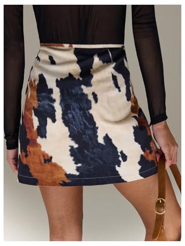 Floerns Women's Casual Denim Mini Skirts Mid Waist Cow Print Straight Jean Skirts3