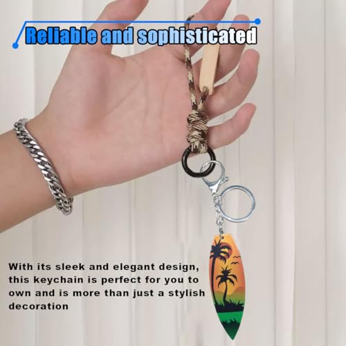 Image of Summer Beach Favors Car Keychain, Acrylic Surfboard Coconut Tree Keychains, Personalized Beach Keychain