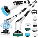 Lichffy Electric Spin Scrubber, Cordless Floor Scrubber Machine with 7 Cleaning Pads & Telescopic Handle, Bathroom Scrubber for Cleaning Tile Grout Tub Shower Floor Window Carpet, White-rx2...