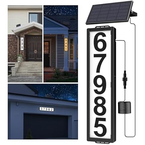 Solar Backlit Address Sign with Separate Solar Panel, IP65 Waterproof LED Lighted House Number Plaque with 3 Color Temperature, Horizontal & Vertical Mounted Sign for Visitor, 911, Mailman, Ubereats Cover