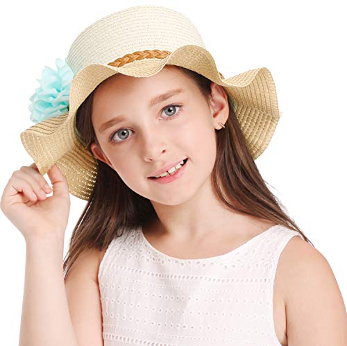 Summer Girl Half a Flanging Straw Hat Beach Sun Cap with Two Flowers3