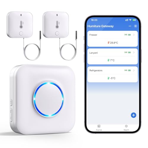WiFi Refrigerator Thermometer with Alarm Freezer Alarms Thermometer Sensor with App Alert 90dB Loud Alarm for Fridge Kitchen Fish Tank Wine Cellar Hot Tub 2 Pack (2.4G WiFi Only)