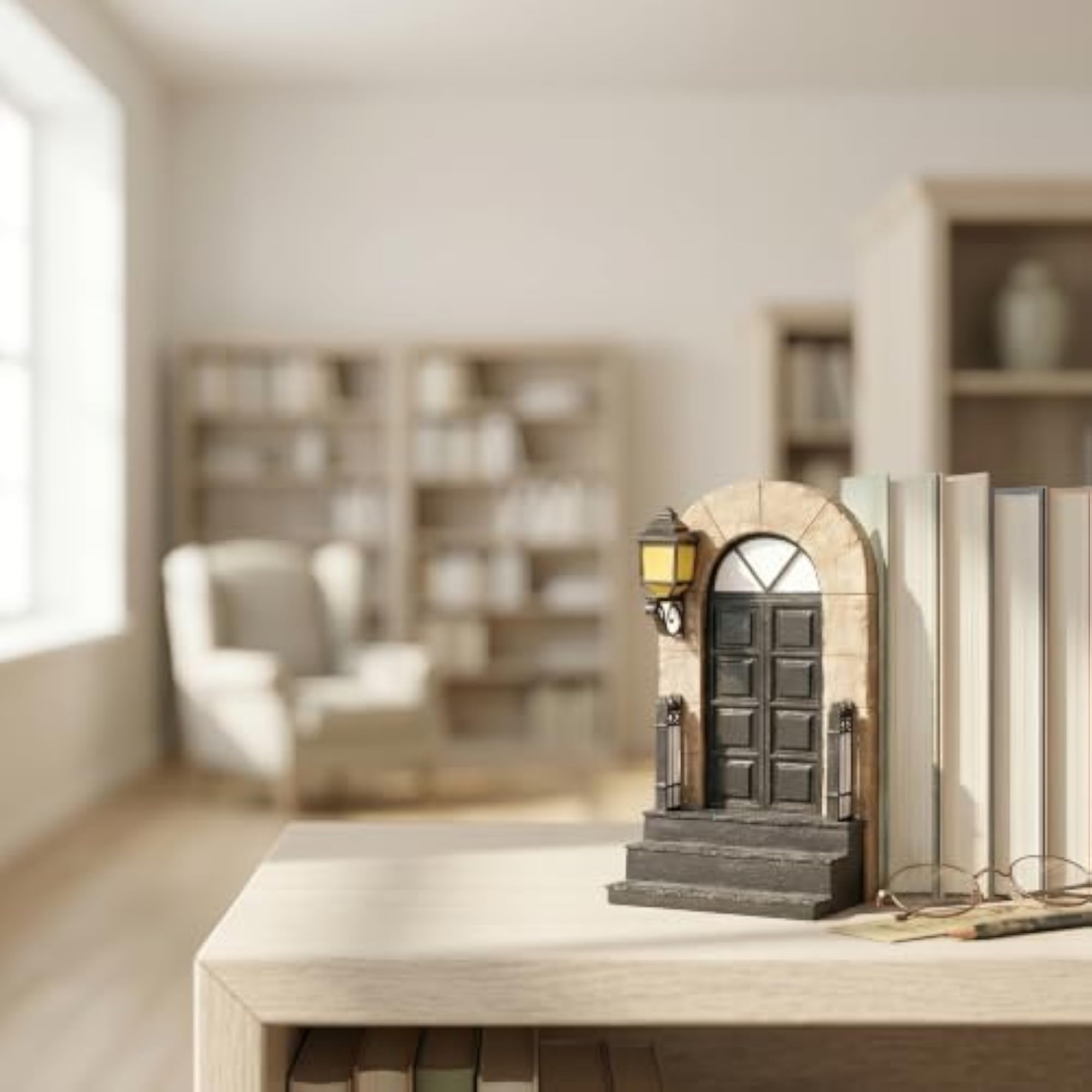 Decorative Bookend with Lighted Lantern