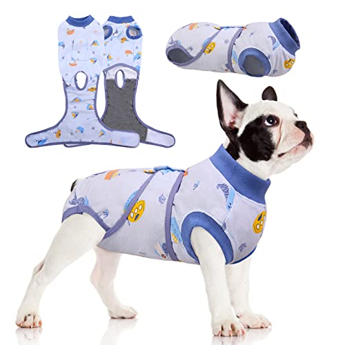Image of FUAMEY Recovery Suit for Dogs After Surgery,Soft Breathable Dog Bodysuit E-Collar & Cone Alternative Surgical Suit,Male Female Dog Neuter Spay Suits Anti Licking Wounds Onesie Blue Boat M