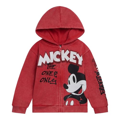 Disney Mickey Mouse Little Boys' Graphic Allover Print Zip Front Hooded Sweatshirt Acid Wash Red Mickey 6 - image 1