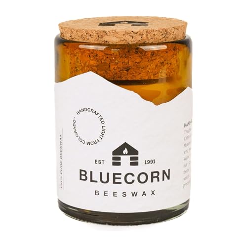 Bluecorn Beeswax | Beeswax Candle in Recycled Blown Glass | 100% Pure Beeswax Candle| Non-Toxic | Hand Poured in Colorado | 100% Recycled Glass | Ridiculously Long Burn Times (8 oz) Deal