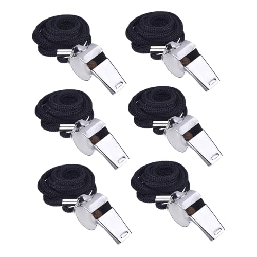 Silbatos de árbitro OSALADI acero inoxidable con cordón, 6 pcs miniatura 1
