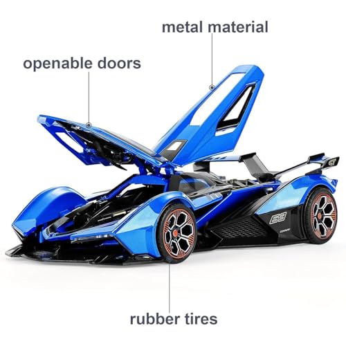 Image of 1:22 Scale Diecast Metal Car Lambo V12 GT Toy Car for Kids Collection Model Cars with Light Sound Pull Back Openable Door