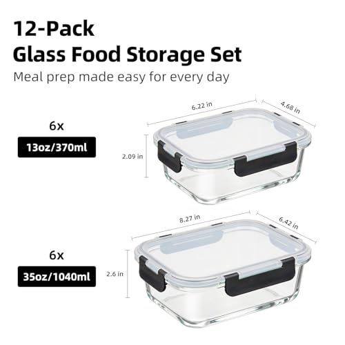 Image of Konokyo 24 Pack Rectangular Glass Food Storage Containers with Lids, 12 Pink + 12 Black, Airtight Leakproof Meal Prep Containers, BPA-Free, Microwave Oven Freezer & Dishwasher Safe