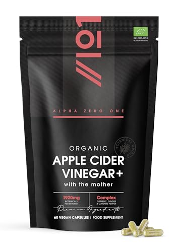 Organic Apple Cider Vinegar 1920mg - with Turmeric Ginger & Cayenne Pepper - 60 Vegan Capsules Raw Unfiltered with The Mother by Alpha01