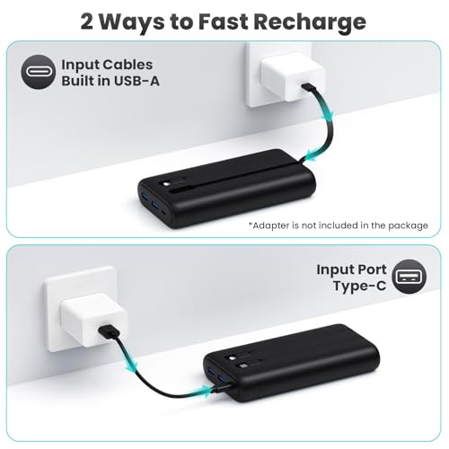 Portable Charger 40,800mAh Power Bank 25W Portable Battery Pack with 2 Built in Cables [2024 Upgraded], PD QC4.0 Fast Charging Portable Phone Charger Compatible with iPhone 16/15,Android Samsung-Black - Thumbnail 4