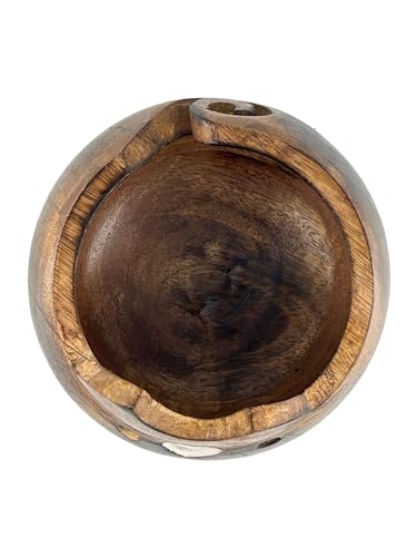 Image of Wooden Yarn Bowl for Crocheting Handmade Wool Storage Yarn Bowl with Holes Knitting Gifts for Women Crochet Accessories (Brown)