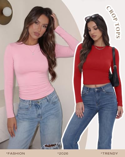 TNNZEET Beige Long Sleeve Shirt Women Fall Fashion Crop Top Basic Tee 2026 - 5