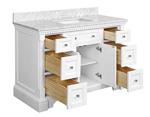 Sydney 48-Inch Bathroom Vanity (Carrara/White): Includes White Cabinet With Authentic Italian Carrara Marble Countertop And White Ceramic Sink #TOP4