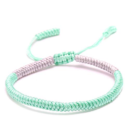 Bracelet en corde verte tibétaine tissé main avec nœud diamant