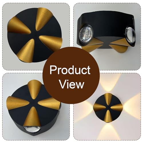 Image of GIGAWATTS 4W Wall Light BIS Approved 4 Way COB LED IP65 Waterproof Exterior Indoor Mount Fixture Black Gold Up Down Sconce Lamp for Home Balcony Living Room Bedroom Decor (1Pc, Warm White)