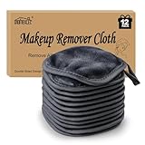 HOMEXCEL Makeup Remover Cloth 12 Count (Pack of 1), Reusable Makeup Remover Pads, Washable Ultra Soft Facial Cleansing Cloths For All Skin Types, 5 X 5 In, Black