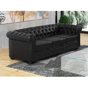 Vente-unique – Driezitsbank CHESTERFIELD van kunstleer – Zwart