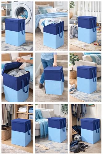 Image of Extra Large Laundry Bag 75 Liter, Foldable Fabric Laundry Basket with Lid & Carry Handles for Clothes Storage (1, blue)
