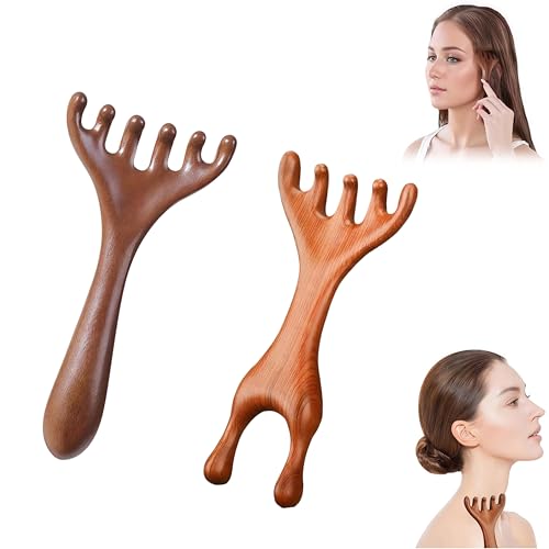 Xanthelle Scalp Massager, 2 pièces Peigne de Massage en Bois, Massage du Cuir Chevelu, Brosses de Massage pour la Croissance des Cheveux, Peigne Thérapie Méridien en Bois