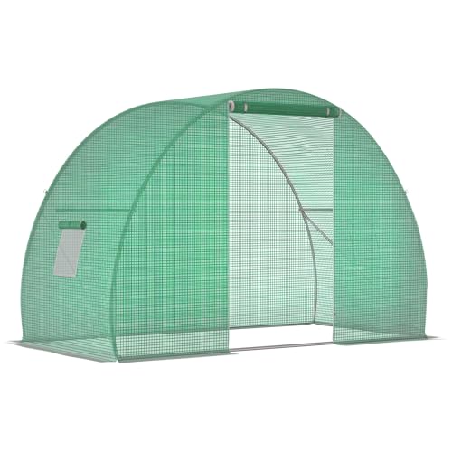 Outsunny Serre de Jardin Tunnel Serre d'hivernage Surface Sol 4,5 m² dim. 3L x 1,5l x 2H m châssis Tubulaire renforcé Porte zippée 2 fenêtres enroulables Vert