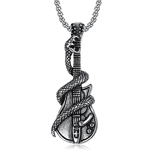 BOBIJOO Jewelry - Pendentif Collier Guitare électrique Serpent Rock Biker Acier Inoxydable Chaîne Incluse