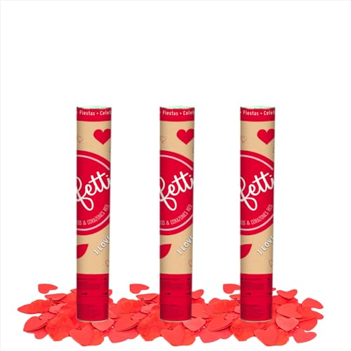 3 Unidades - Cañón de Confeti de 30 cm Lanza Corazones y Pétalos Rojos - Cañón Confeti Boda, Cañones de Confeti para Bodas, Día de San Valentín, Decoración San Valentín.