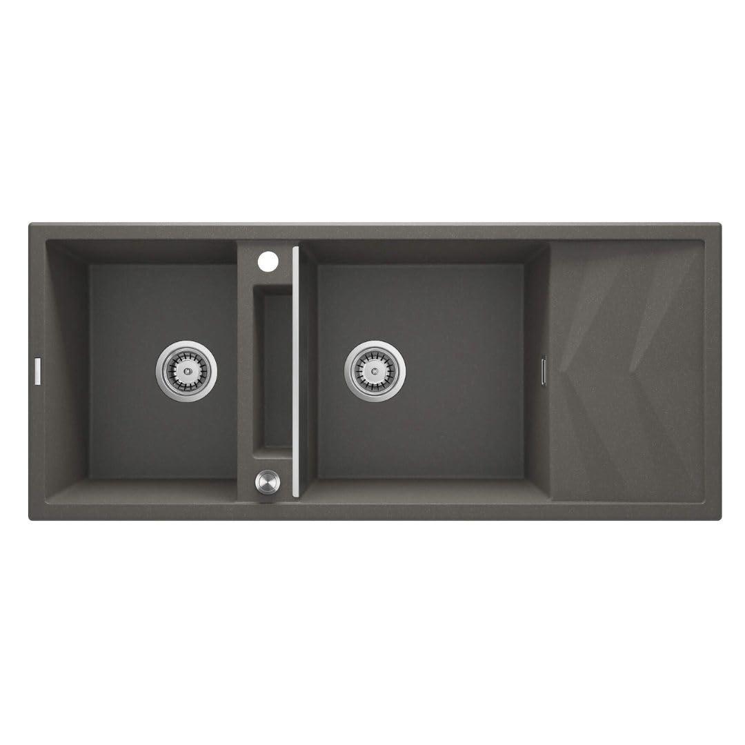 Évier de cuisine en granit avec 2 baignoires et égouttoir 116 x 50 cm anthracite - Vora