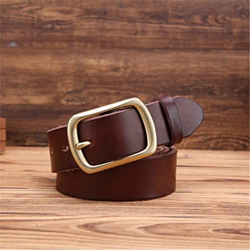 Cinturón de piel de grano completo avec hebilla de latón macizo para hombre, accesorio de vestir (couleur : A, tamaño : 100 cm)