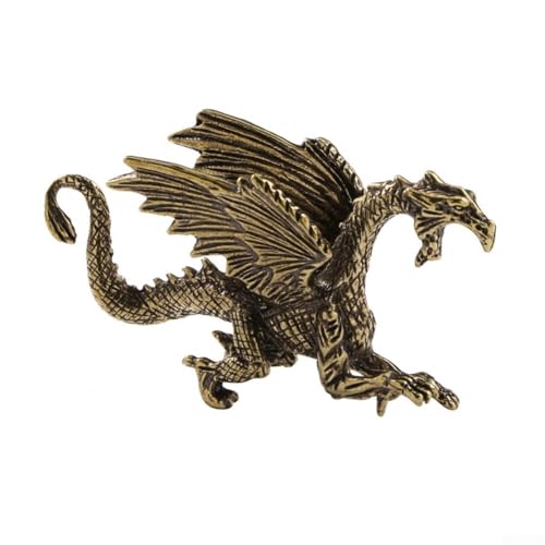 Honseadek Figura de dragón de cobre, adorno de latón en miniatura, escultura de dragón, estilo vintage, decoración del hogar, coleccionable para oficina, sala de estar