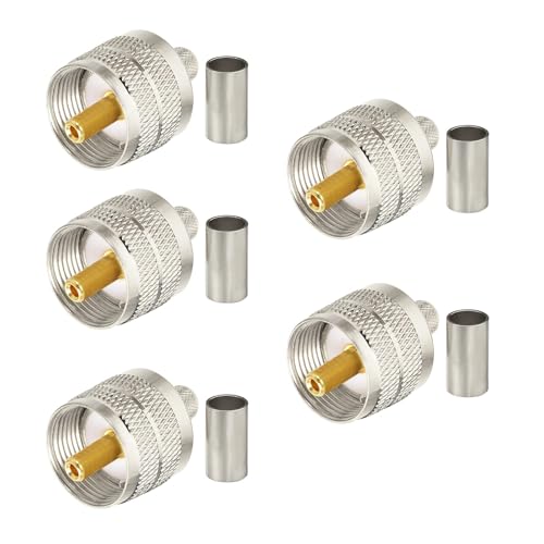 Superbat Conector PL259 UHF Macho Crimpado y Soldadura 50 Ohm para Radio CB, Antena UHF/VHF, Radioaficionados, Medidor SWR, Cable RG8X LMR240 RG59 RG62 (5 Piezas)