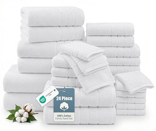 24 Piece Towels for Bathroom – 100% Cotton Bath Towel