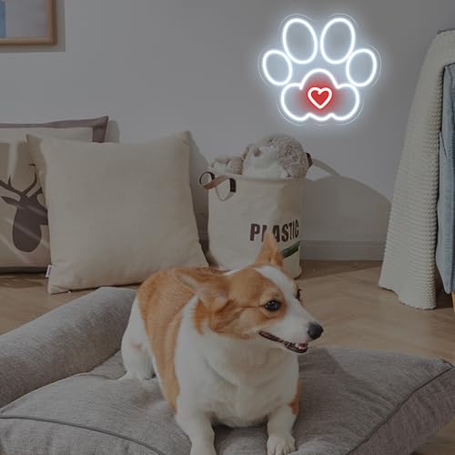 Image of Paw Neon Sign Animals Paw Print Custom Neon Sign Led Light Wall Decor Pets Shop Neon Sign Pets Shop Decor Birthday Gift for Pets Lover, 13 inchx13 inch