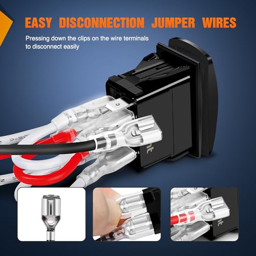 Image of Nilight UTV Winch Rocker Switch Momentary with Orange Backlit On Off 7 PIN | DPDT LED Light Bar Switches 12V 24V Toggle Jumper Wires Set for ARZR Can-Am ATVs UTVs Cars Trucks RVs