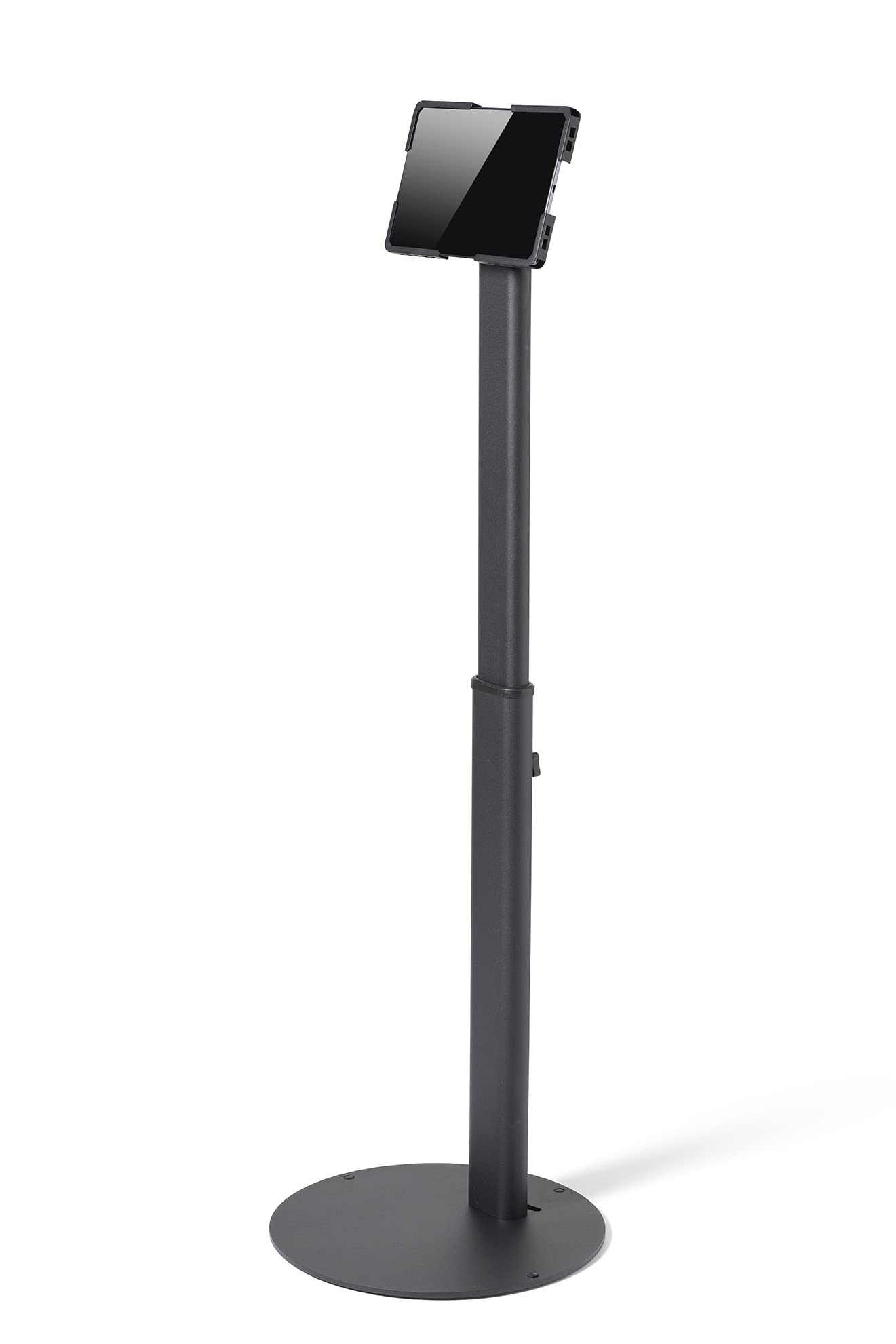 Supporto da pavimento universale per tablet regolabile 70–120 cm – per iPad e tablet 10–13 pollici – girevole, inclinabile, base stabile in metallo, gestione cavi, nero