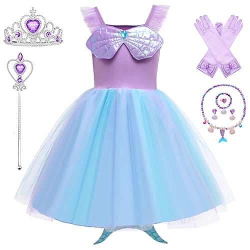 Kosplay Niñas Disfraz de Princesa Sirena con Peluca y Accesorios Vestido de Ariel Princesa Vestido de Sirena Cumpleaños Fiesta Navidad Halloween Carnaval Cosplay Vestirse Chica 90-130