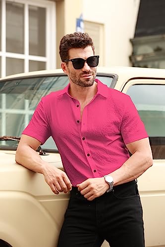 Runcati Mens Button Down Shirt Casual Short Sleeve Solid Color Hippie Yoga Plain Summer Beach Tops4