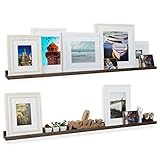 Rustic State Ted Wall Mount Extra Long Narrow Picture Ledge Shelf Display | 60 Inch Floating Wooden Storage Shelves Torched Brown Set of 2