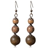 Handmade Nature Wooden Beaded Dangle Drop Earrings Bohemian Minimalist Long Wood Bead Earrings Vintage Chic Wooden Ethnic Dangle Drop Earrings for Women Statement Jewelry Gifts (Coffee)