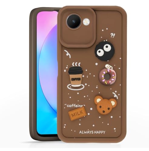 Image of Bintage Cute Fun Taddy Cartoon 3D Ball Bear Milk Donut Coffee Cup Silicon Case Full Body & Camera Protection Back Cover Compatible for Realme Narzo 50i Prime - Brown