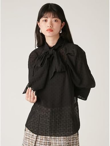 25SS 新品タグ★リリーブラウン ラグランオーガンザボウタイブラウス ドット 25SS 新品タグ☆リリーブラウン ラグランオーガンザボウタイブラウス