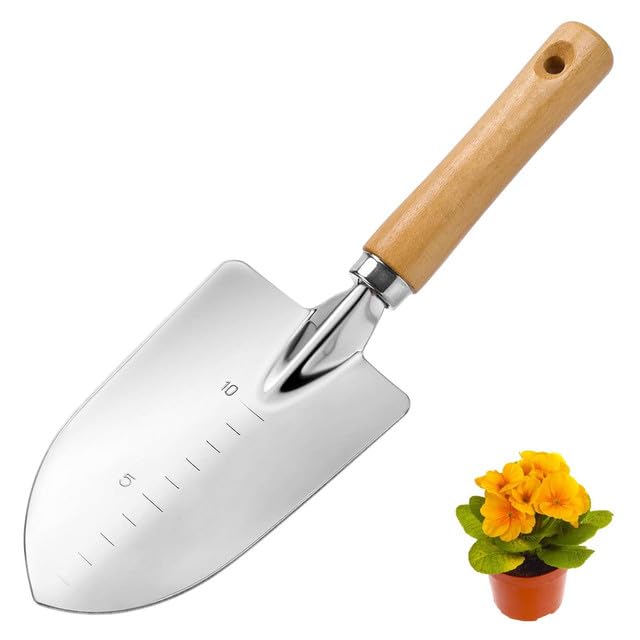Stainless Steel Garden Trowel, Heavy Duty Polished Trowels Gardening with Measurement Markings, Ergonomic Multi-Purpose Hand Trowel for Transplanting Weeding Digging and Planting