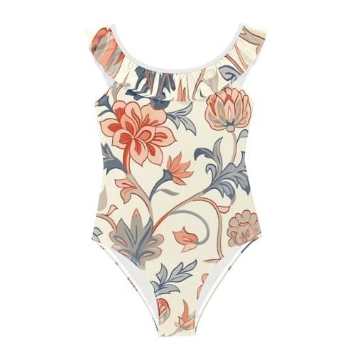 Traje de baño para niña SyXIOP bañador retro de flores marrones de 3 a 6 años