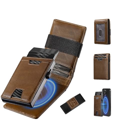 Image of iwantit 3 in 1 MagSafe Wallet Men: Slim Bifold Money Clip + Smart Pop up Card Holder - Cash Strap, Men's Minimalist Magnetic Wallet, ID Window, Premium Leather (Vegetable-tanned Khaki)