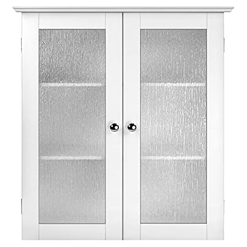 Armario de pasillo de madera con 2 puertas de vidrio blanco Cover