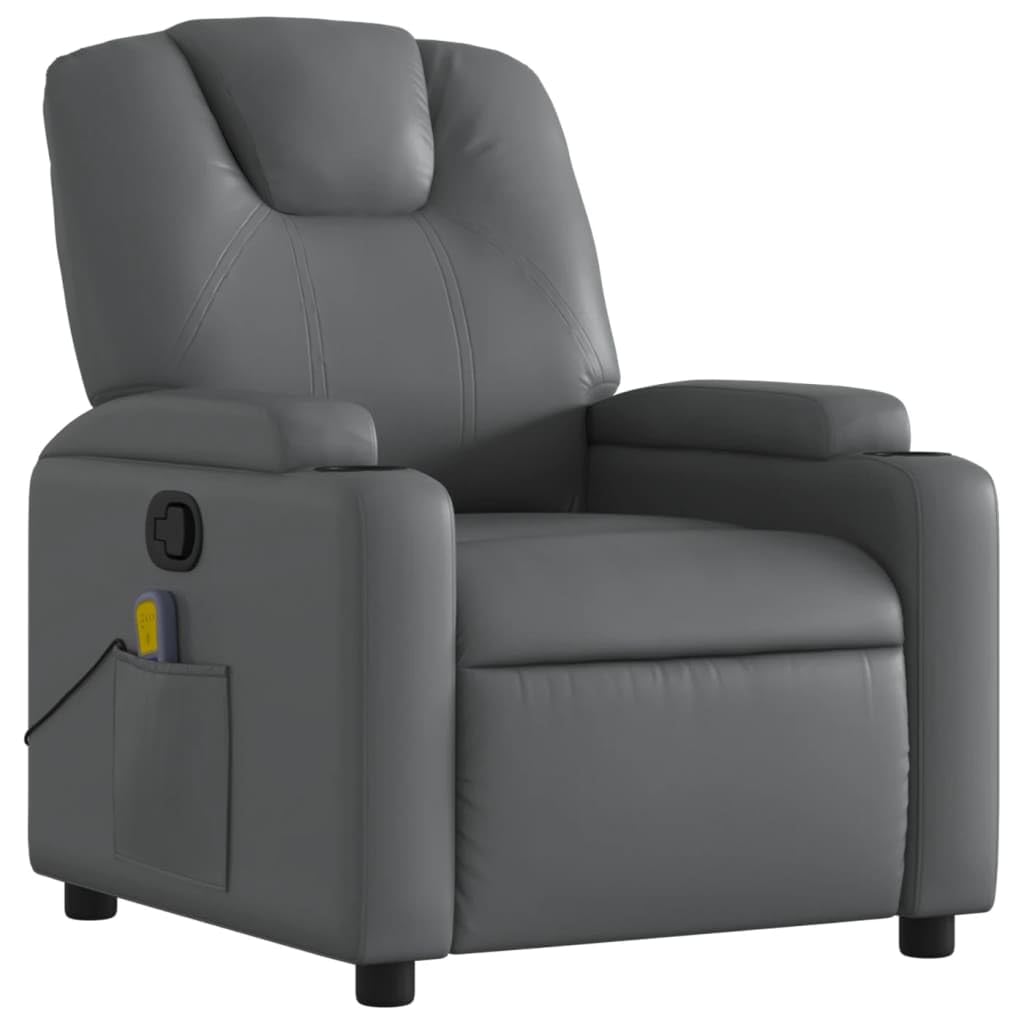 Festnight Sillón Masaje Reclinable Sillón Masaje Eléctrico Sillon Relax Reclinable Sillon Reclinable Manual Sillón Relax de Cuero Sintético, con Prácticos Portavasos y Bolsillo, Gris